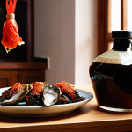 **Image Prompt 1:** A vibrant, artfully arranged collection of traditional Chinese sauces. Showcase various types: a clear, amber light soy sauce (生抽) in a elegant glass bottle, a viscous, dark brown dark soy sauce (老抽) in a ceramic jar, a rich, reddish-brown Doubanjiang (豆瓣酱) with visible chili flakes, a glossy, deep black Chunjang (춘장), and a bottle of oyster sauce. The background subtly hints at a traditional Chinese kitchen or pantry, emphasizing authenticity and depth. The lighting is warm and inviting, highlighting the textures and rich colors of the sauces.
